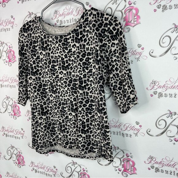 Company Ellen Tracy top shirt cheetah Leopard Print Top with 3/4 Sleeves - Picture 3 of 7